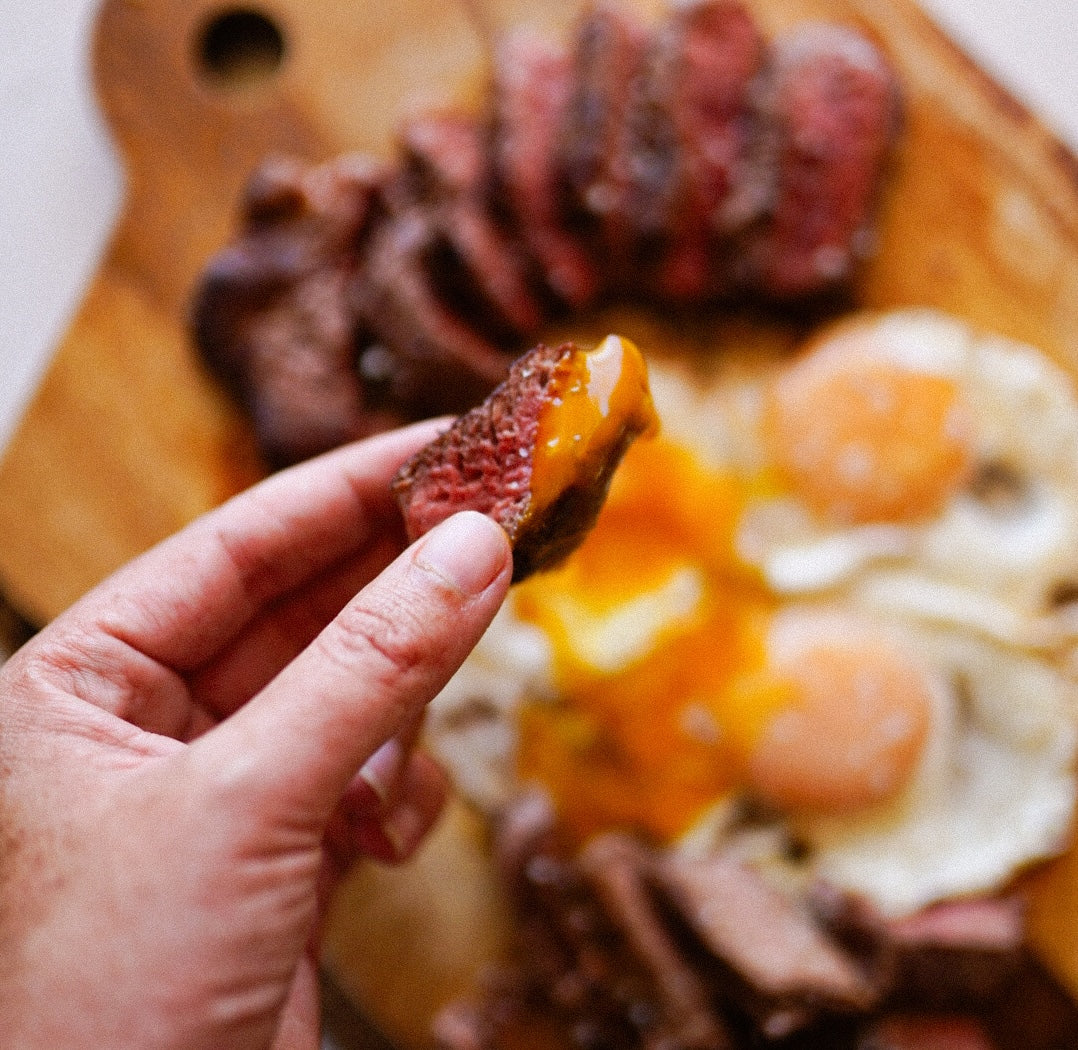 Steak & Sunny Side Up Eggs With Honey Drizzle