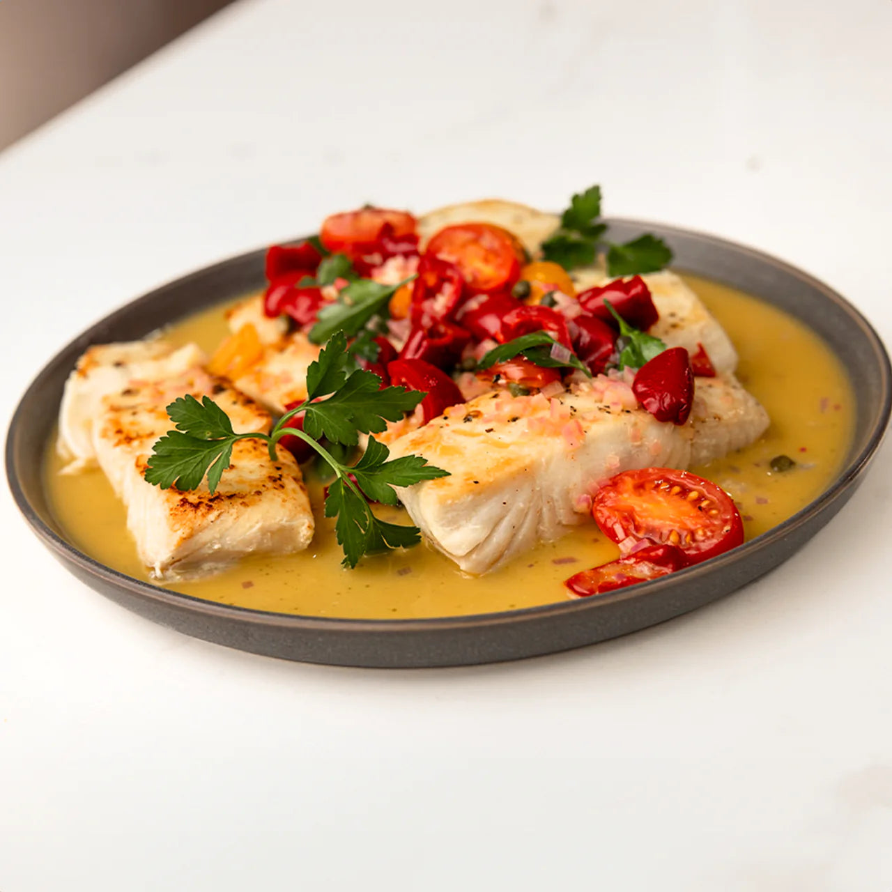 Pan-Seared Halibut with White Wine Butter Sauce