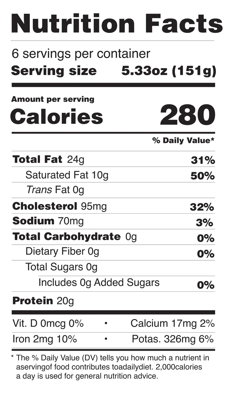 Beef Chuck + Brisket Blend Patties nutrition facts
