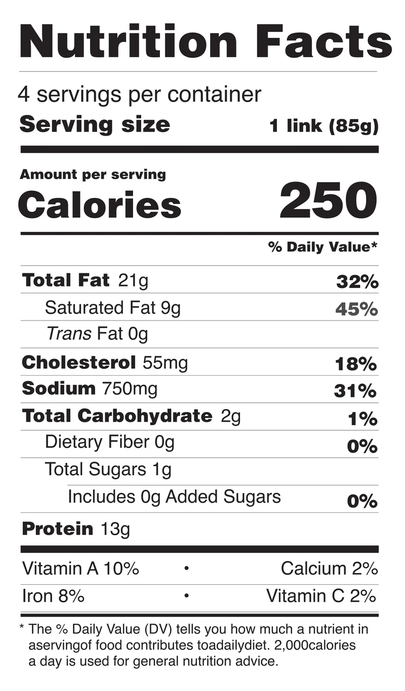 Smoked Brats nutrition facts