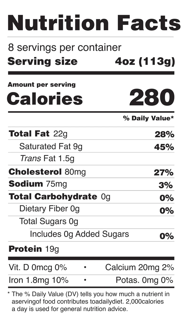Grass-Fed, Grass-Finished Ground Beef nutrition facts