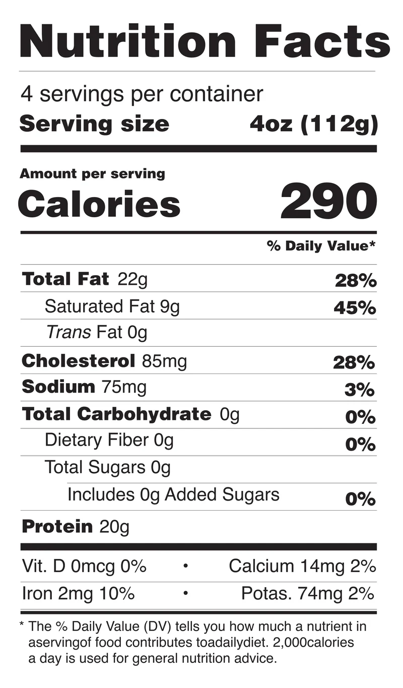 American Wagyu + Angus Burger Patties nutrition facts