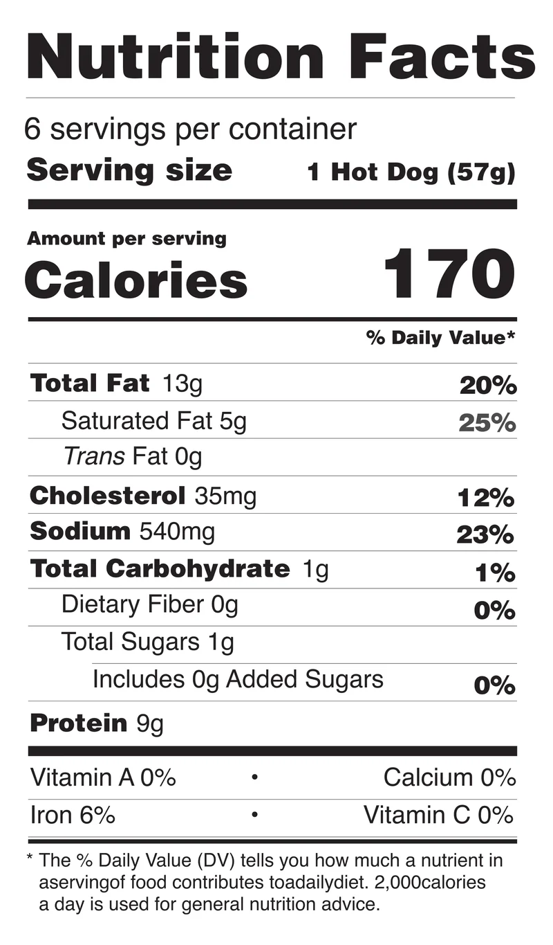 Beef Hot Dogs nutrition facts